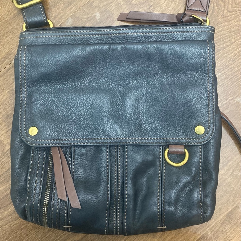 Vintage Fossil crossbody black and brown leather bag